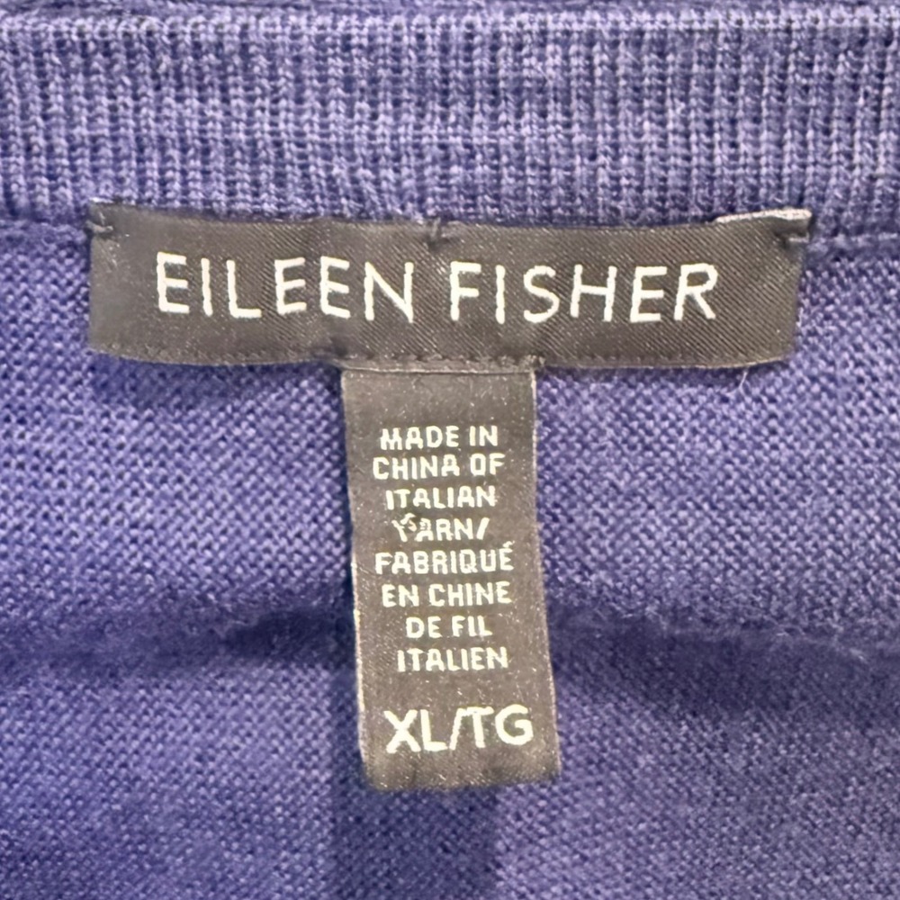 Eileen Fisher Womens XL Blue 100% Merino Wool Italian Yarn Boxy Pocket Top F17JM - Picture 4 of 5